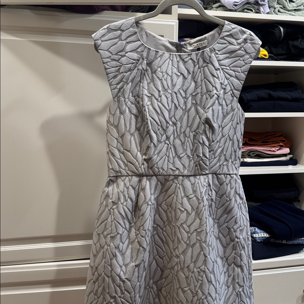 Halston Heritage- Elegant Textured Gray Dress